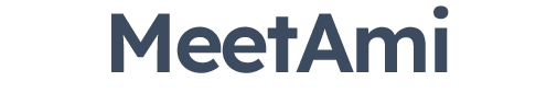 Şeffaf arka plana sahip koyu mavi MeetAmi logosu