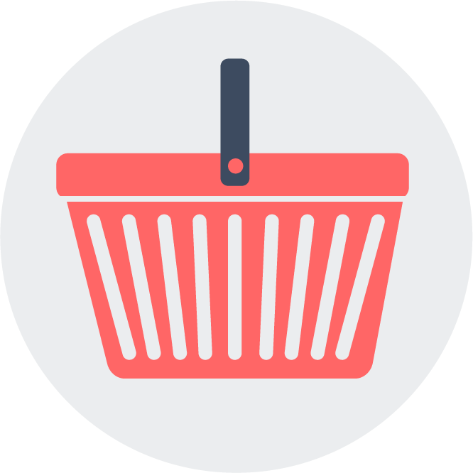 Red shopping basket icon with a transparent background