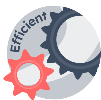 Dairesel bir arka plan üzerinde Efficient kelimesi ile iki dişli illüstrasyonu