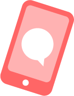 Red smartphone icon with a speech bubble on the screen and a transparent background