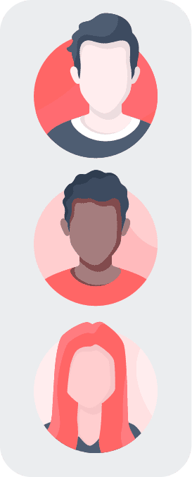 Illustration of three avatar icons with different skin tones and hairstyles on a light grey background