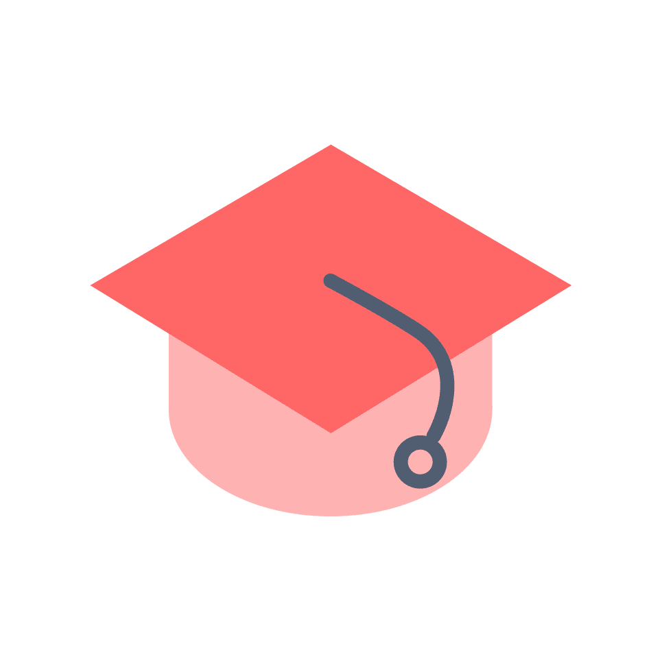 Şeffaf arka plana sahip kırmızı mezuniyet kepi simgesi