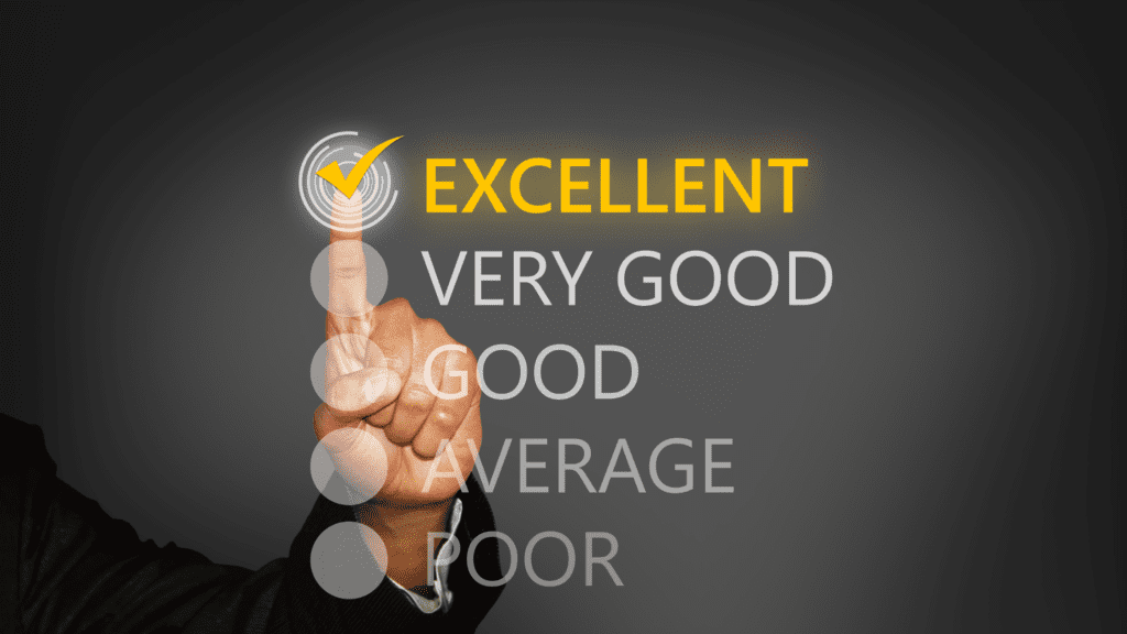 A hand selecting 'Excellent' on a customer feedback survey, illustrating high-quality multilingual tech support around the clock.