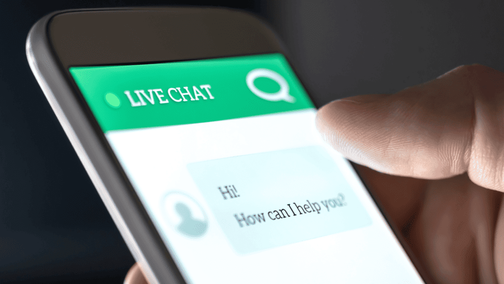 A smartphone screen showing a live chat interface for tailored multilingual back-office support.