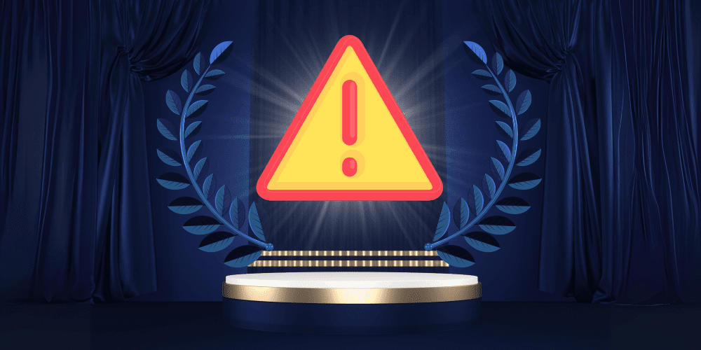 Warning symbol on award podium representing risks of premium-only customer service.