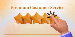 Hand giving five-star rating for premium customer service.