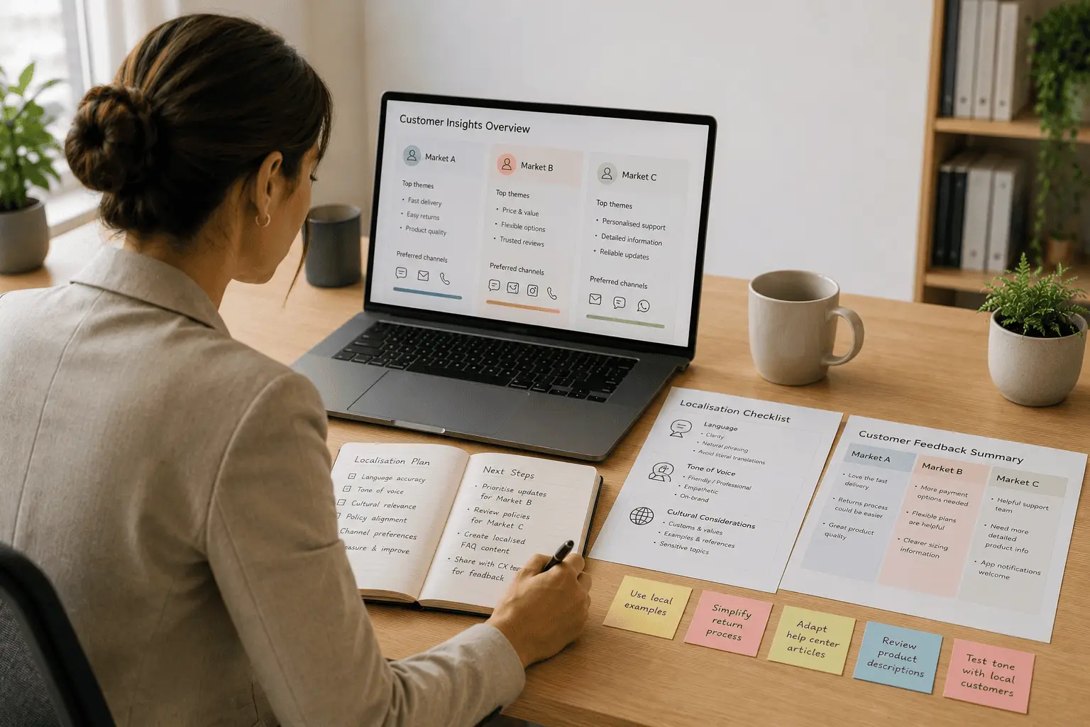Customer experience manager reviewing localisation for different markets