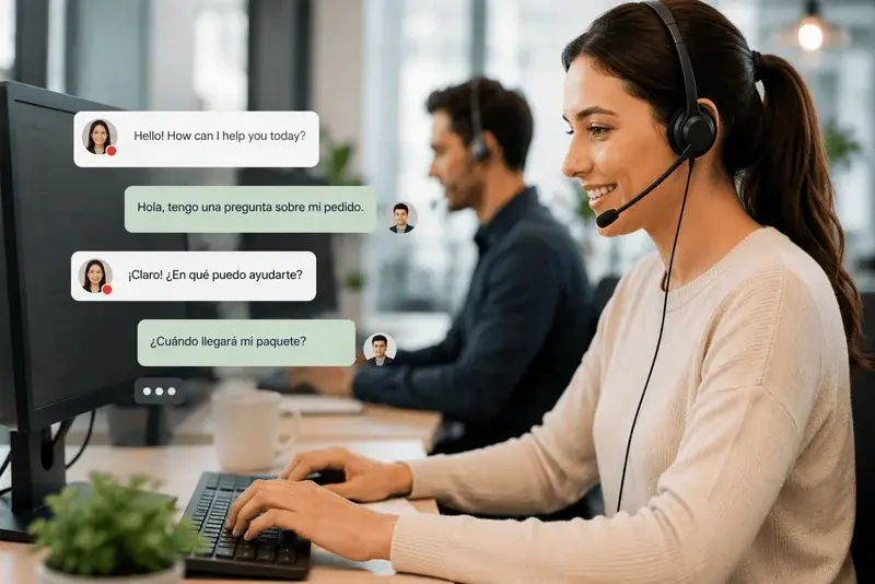 Multilingual customer service agent assisting a Spanish-speaking customer through live chat.