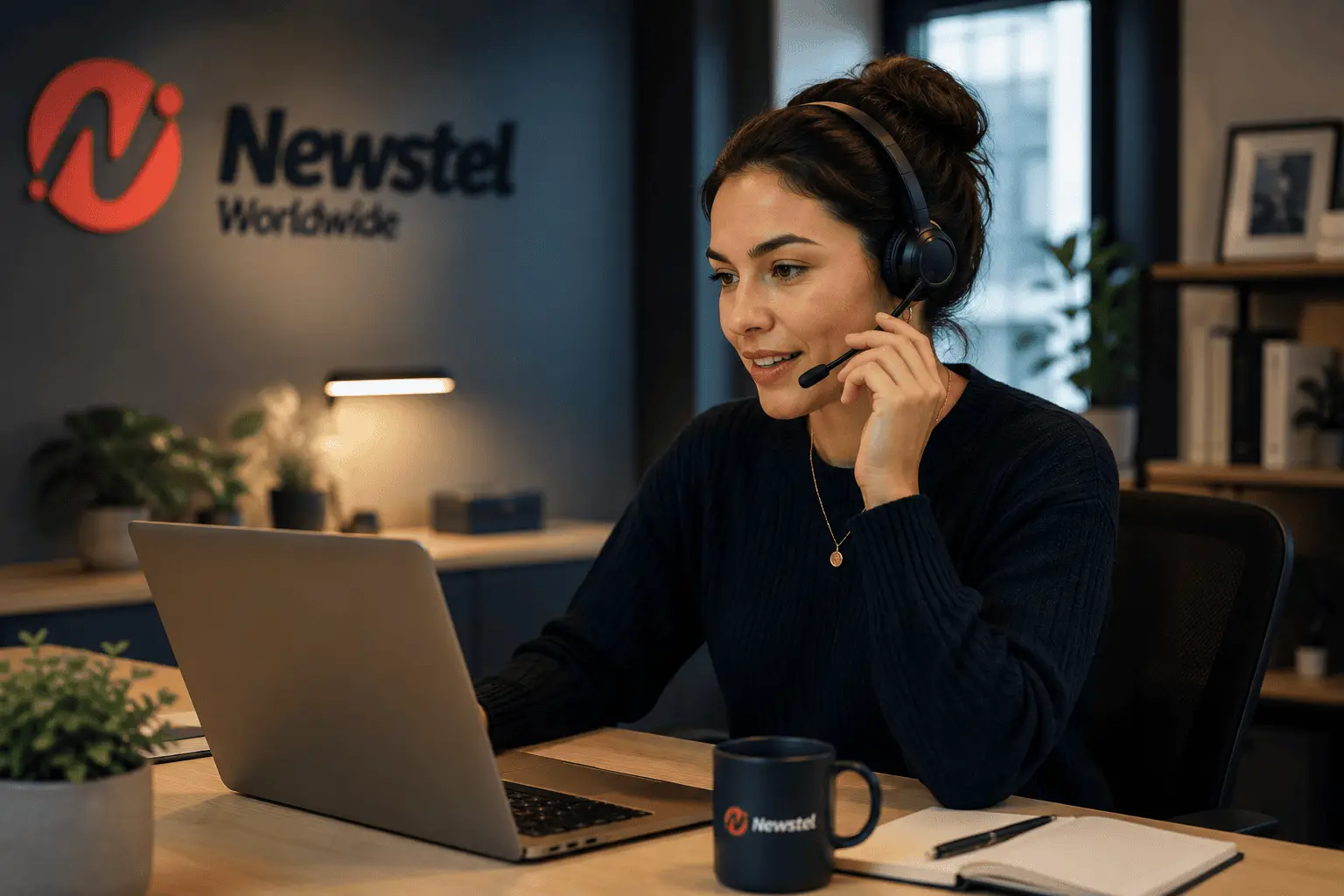 Customer support adviser helping an international customer by phone